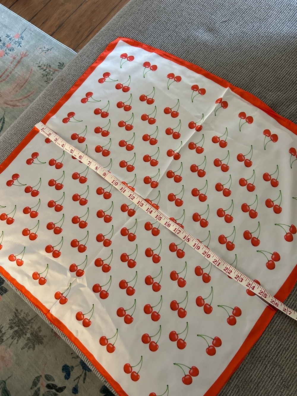 Cherry Print Square Scarf with Red Border NEW cherries 🍒 - Picture 6 of 8